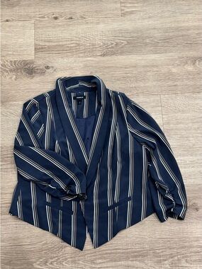 torrid Navy Striped Shawl-Lapel Blazer with Cream Accents
